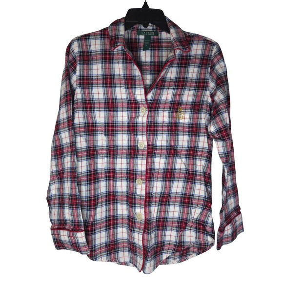 Lauren Ralph Lauren Womens Red Plaid Cotton Pajama Set Size Small 2 Piece PJ - Picture 3 of 6